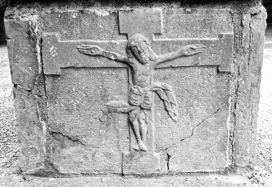 Jesus Christ Celtic Crucifix Stone Carving Jerpoint Abbey County Kilkenny Ireland Black and White Photograph by Shawn OBrien