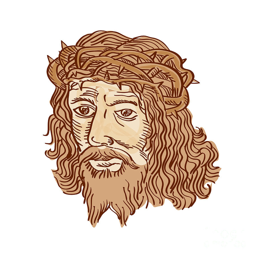 Jesus Christ Face Crown Thorns Etching Digital Art by Aloysius ...