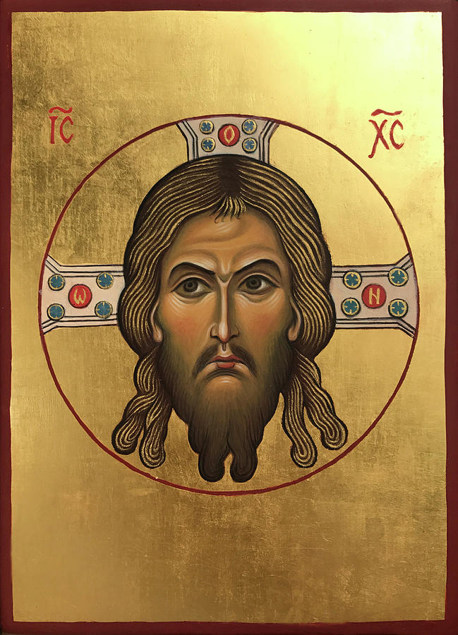 Jesus Christ Orthodox Icon On Wood Hand Made Golden Leaf Religious 