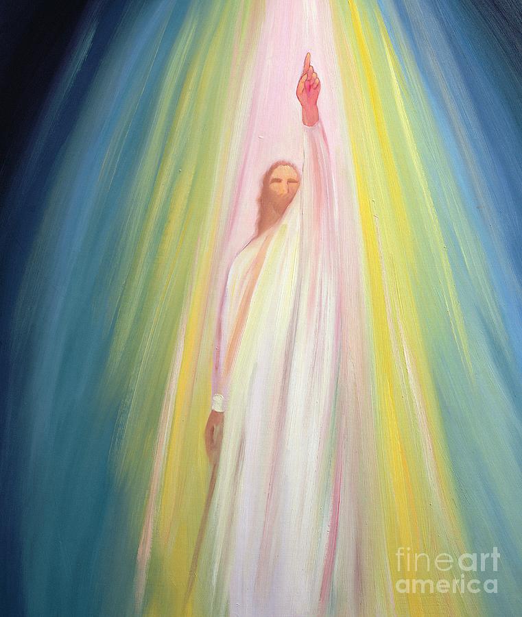 Jesus Christ points us to God the Father Painting by Elizabeth Wang