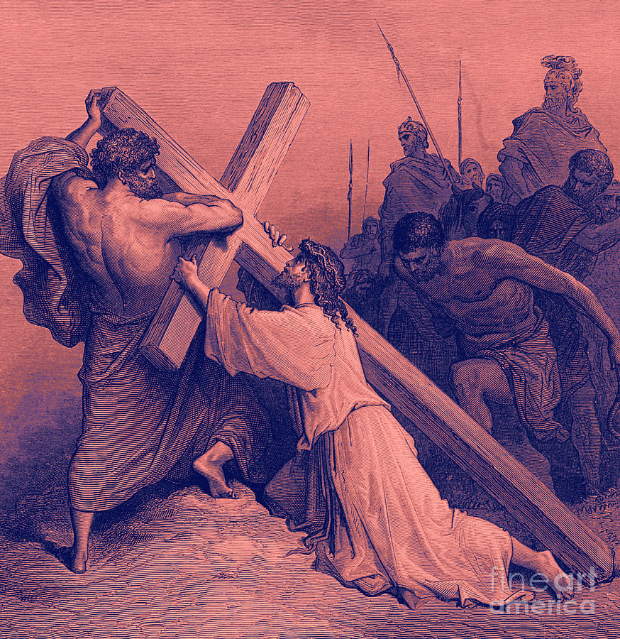 Jesus falling beneath the cross Biblical Scene Drawing by Gustave Dore