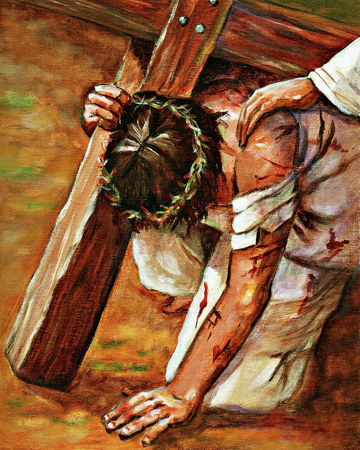 Jesus Christ Painting - Jesus Falls by Dorothy Riley