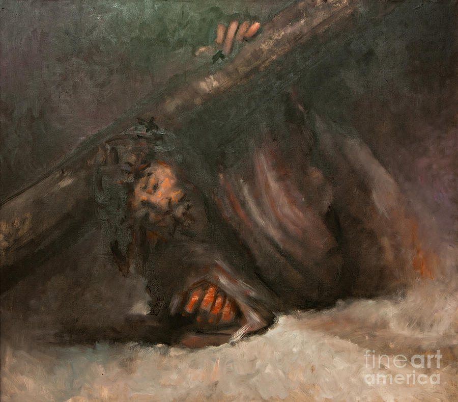 Easter Painting - Jesus falls the second time by Dan Radi