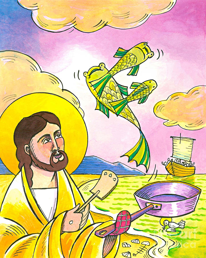 Jesus - Fish Fry With Friends - MMFFF Painting by Br Mickey McGrath OSFS
