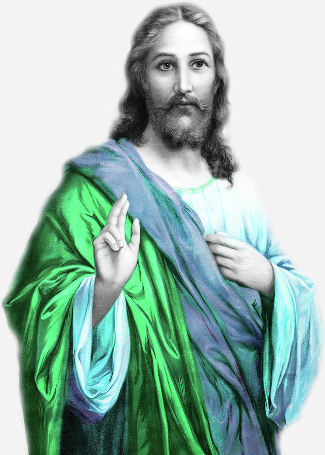 Jesus in Blue and Green Photograph by Munir Alawi