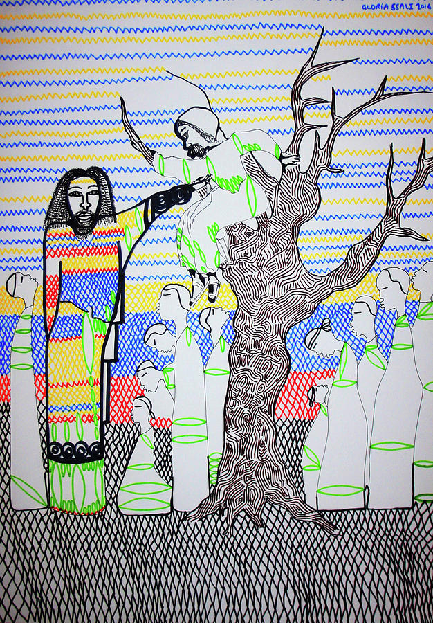 Jesus Meets Zaccheus Drawing by Gloria Ssali