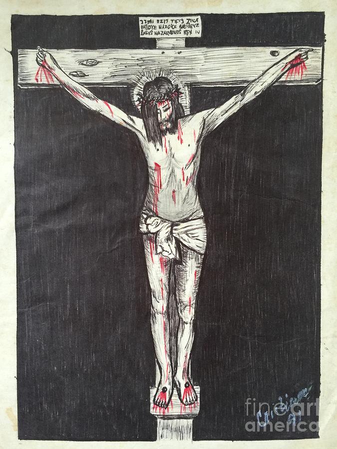 Jesus On The Cross Drawing By Cristina Villanobos