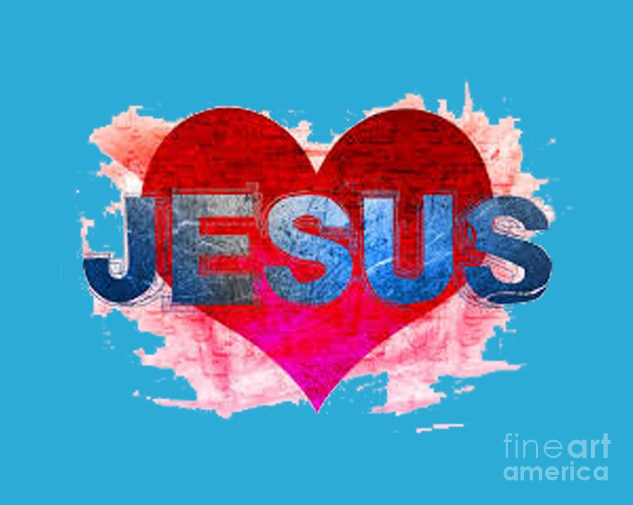 Jesus Red Heart T-shirt Painting by Herb Strobino