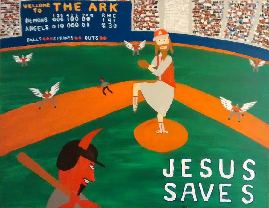 Jesus Saves Baseball Painting by Nick Nestle