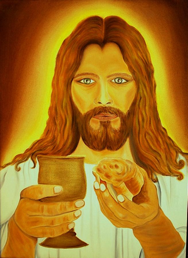 Jesus Christ Painting - Jesus the Bread and Wine by Xafira Mendonsa