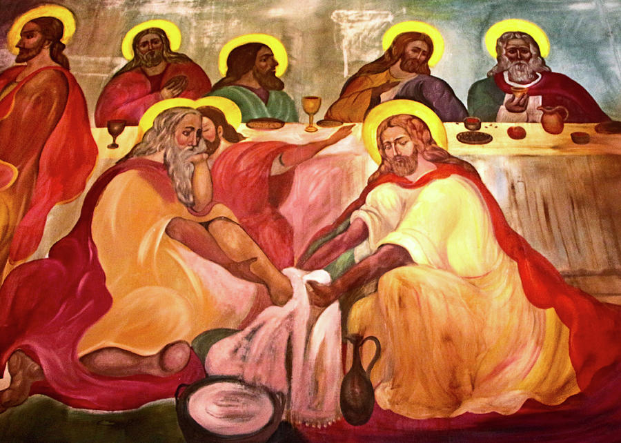 Jesus Washes His Disciples Feet Painting by Munir Alawi