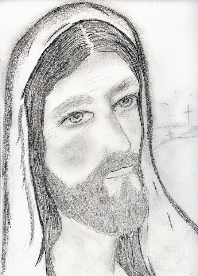 Jesus with Crosses Drawing by Sonya Chalmers