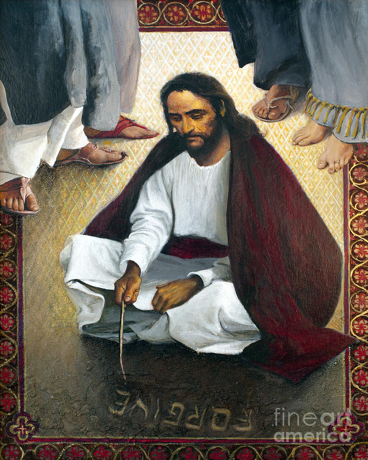 Jesus Writing In The Sand - LGJWS Painting by Louis Glanzman
