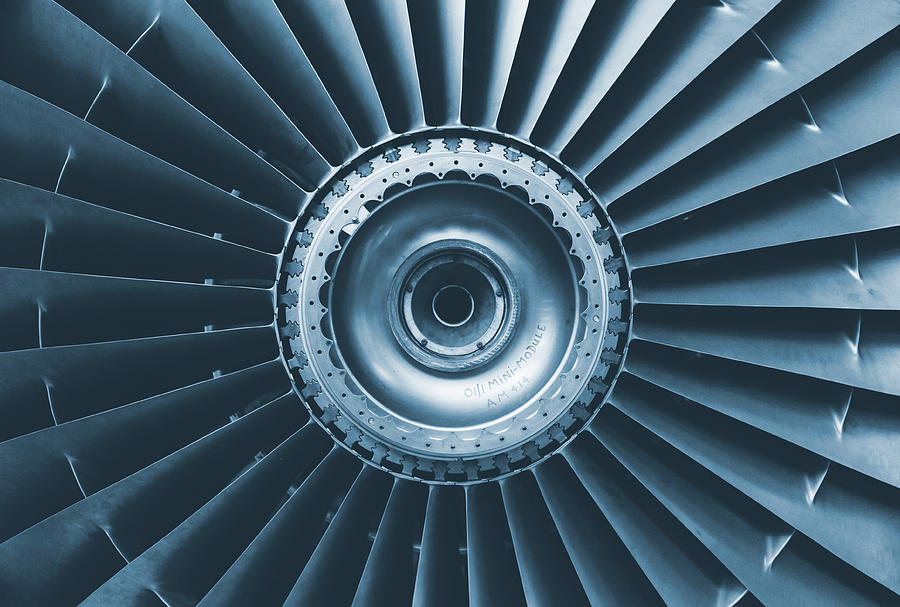 Jet Engine Turbofan Antique Blue Photograph by Suzanne Powers