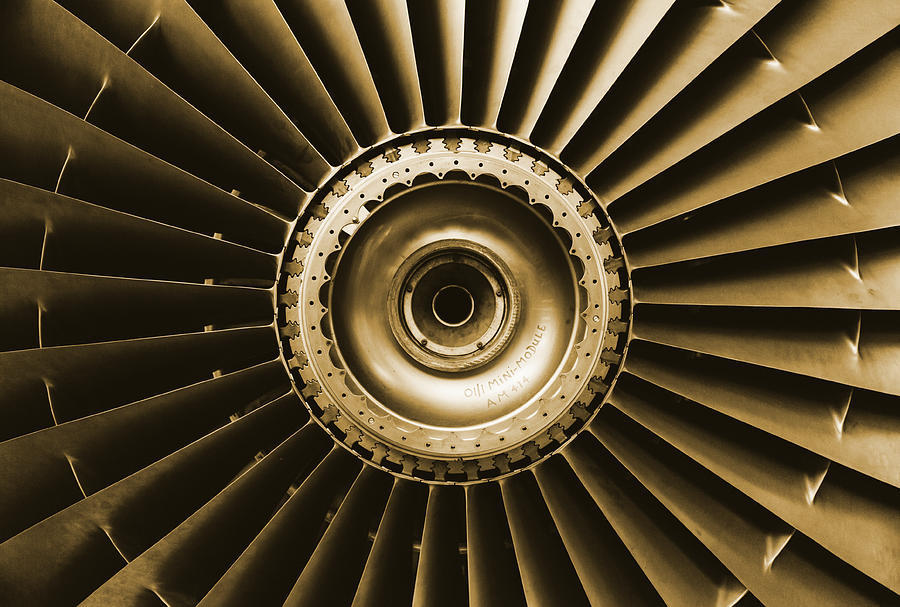 Jet Engine Turbofan Antique Sepia Photograph by Suzanne Powers
