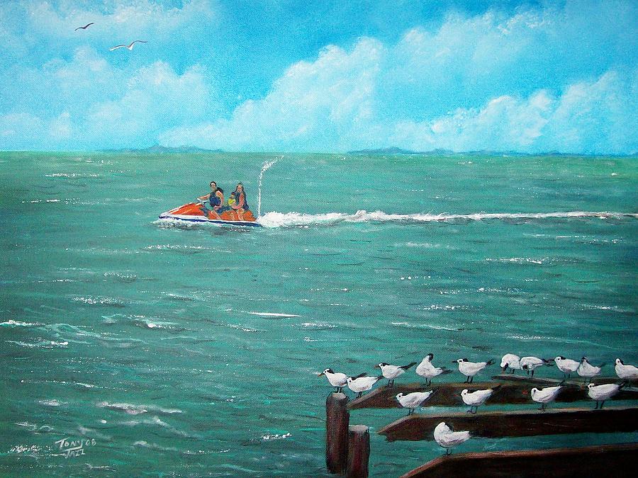 Jet Ski Seascape Painting by Tony Rodriguez