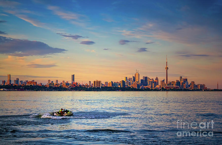 Jetski and Toronto skyline Photograph by Les Palenik