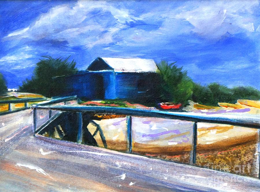 Tree Painting - Jetty and Boatshed by Therese Alcorn