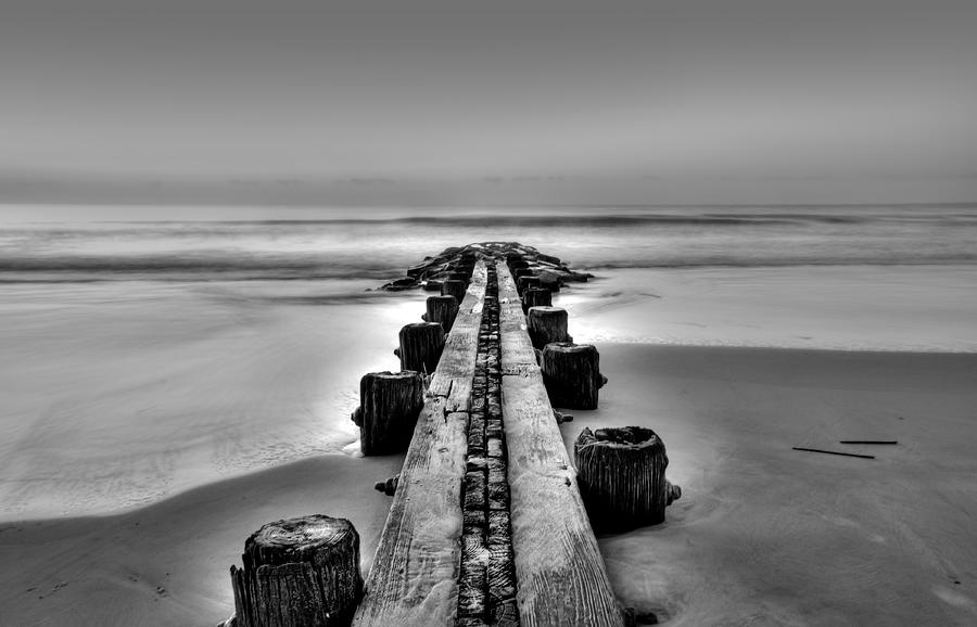 Black And White Photograph - Jetty at Dawn by Ginny Horton