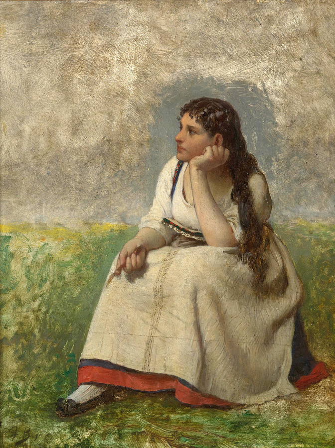 Jeune fille pensive Painting by Jules Breton