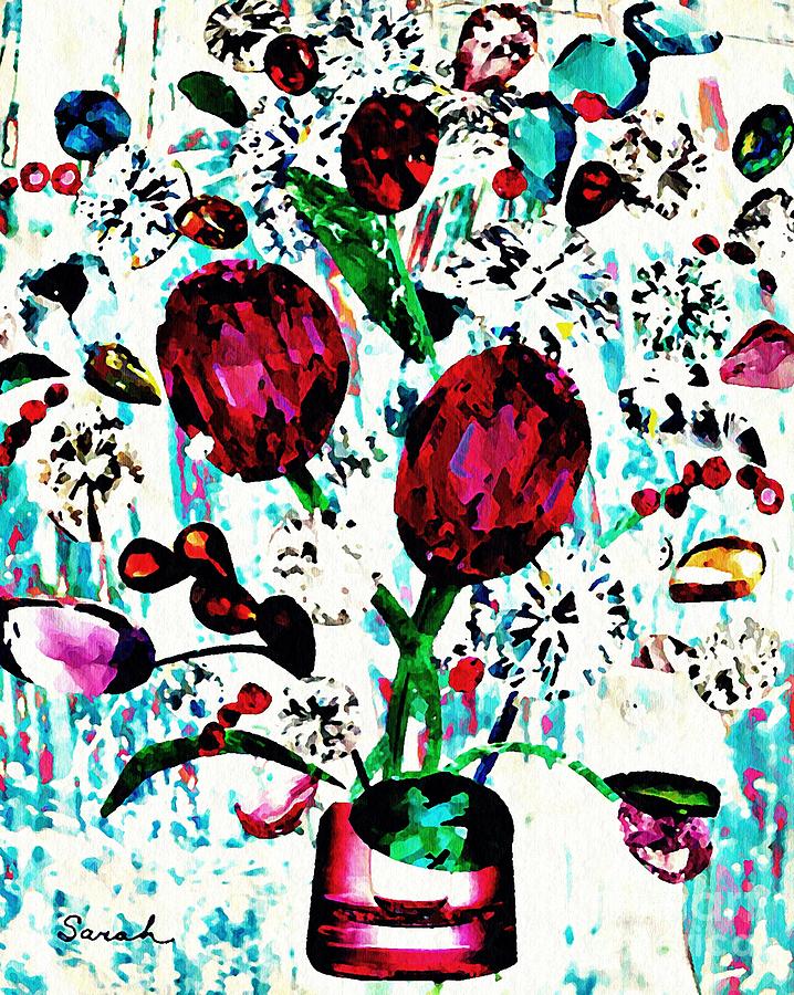 Flower Mixed Media - Jewel Bouquet by Sarah Loft