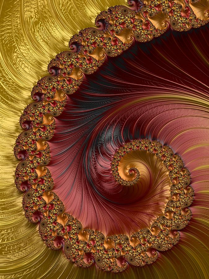Pattern Digital Art - Jewel Gold  Fractal Spiral  by Mo Barton