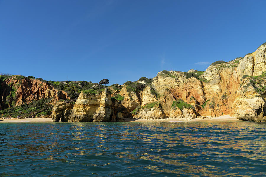 Jewel Toned Ocean Art - Sailing by Algarve Cliffs and Beaches  Photograph by Georgia Mizuleva