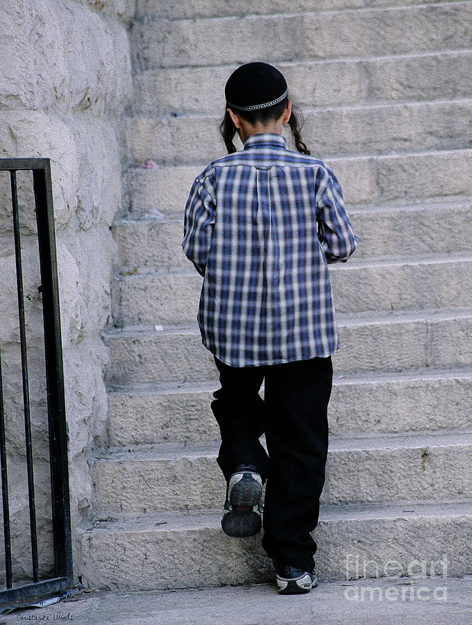 Jewish Boy On Stairway Photograph by Constance Woods