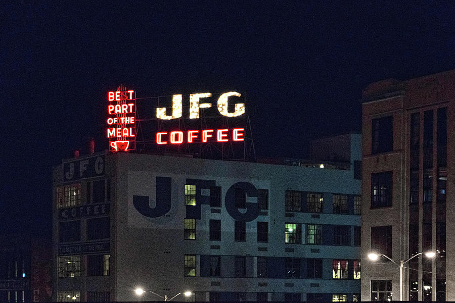 JFG Sign at Night Photograph by Sharon Popek