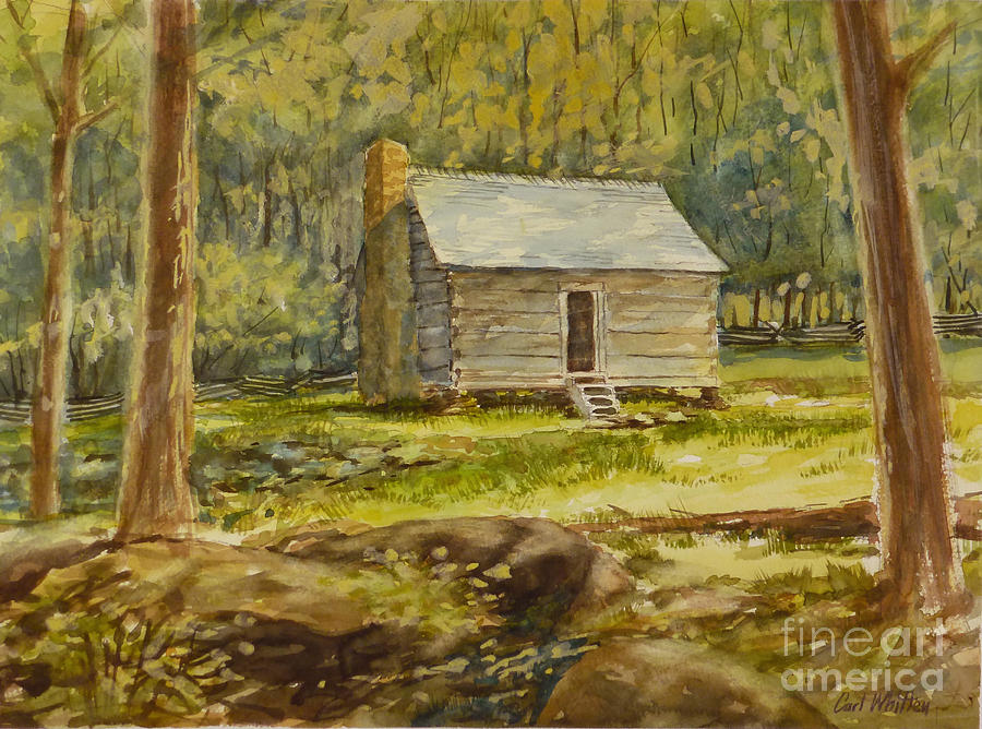 Spring In The Mountains Painting - Jim Bales Cabin by Carl Whitten