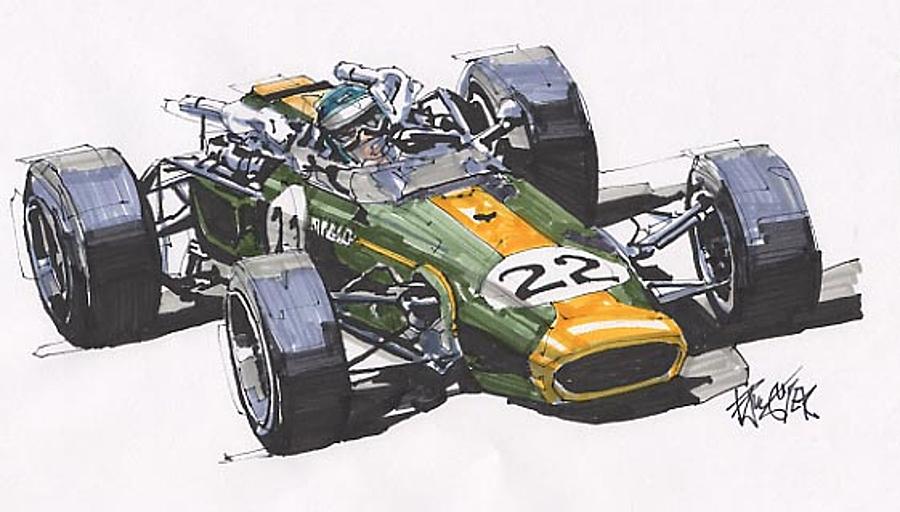 Car Drawing - Jim Clark Lotus Grand Prix of Italy by Paul Guyer