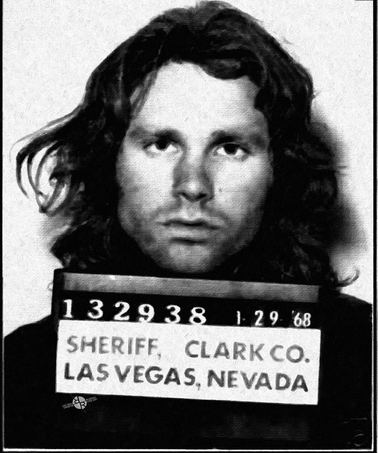 Jim Morrison Mug Shot 1968 Painting Black And White Painting by Tony Rubino