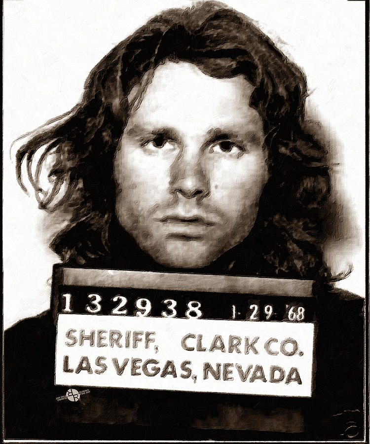Jim Morrison Painting - Jim Morrison Mug Shot 1968 Painting Sepia by Tony Rubino