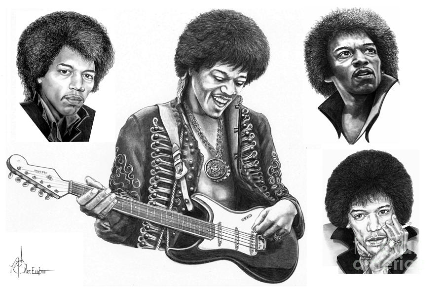 Music Drawing - Jimi Hendrix collage by Murphy Elliott