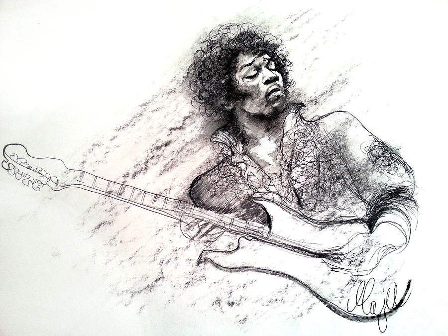 Jimi Hendrix Drawing Drawing by Maja Sokolowska