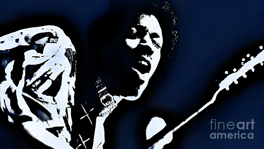 Jimi Hendrix - Graphic Art Blue Digital Art by Ian Gledhill