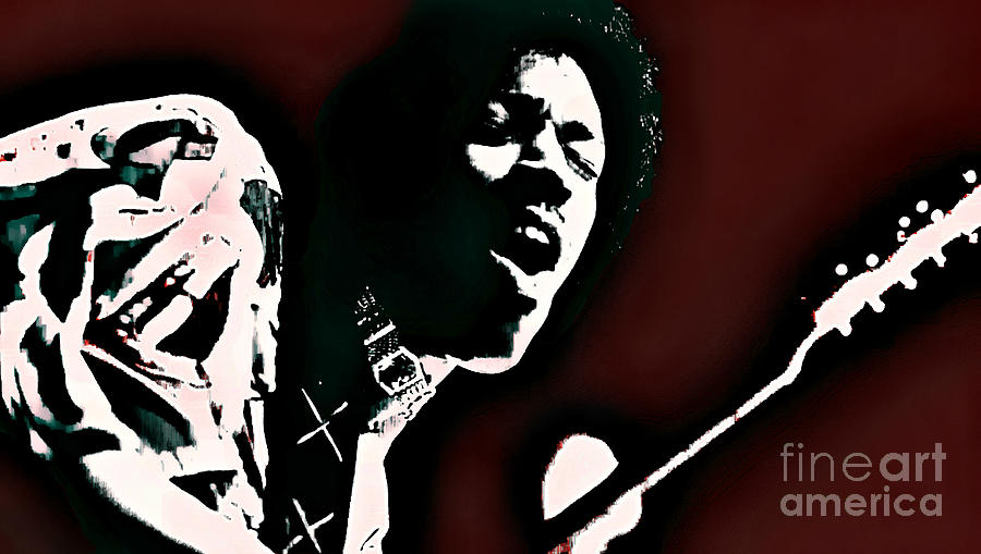 Jimi Hendrix - Graphic Art Red Digital Art by Ian Gledhill