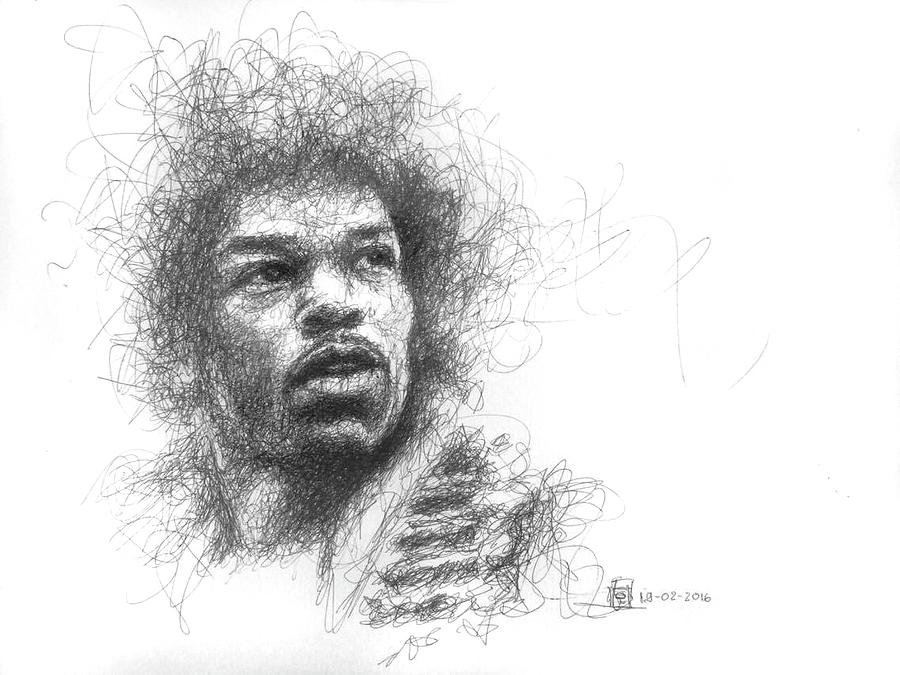 Portrait Drawing - Jimi Hendrix by Jorge Iglesias