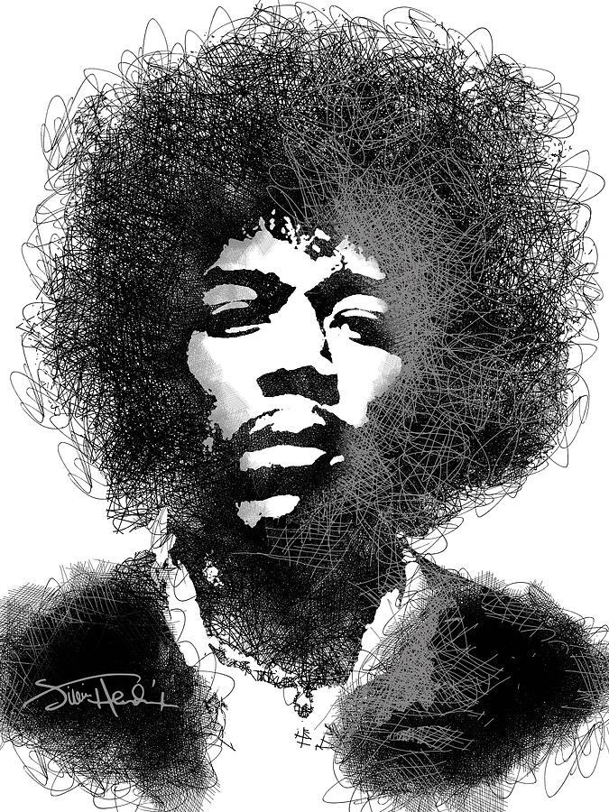 Jimi Hendrix sketch pen portrait Digital Art by Mihaela Pater - Fine Art  America