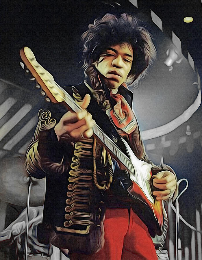 Jimi Hendrix, Voodoo Chile Mixed Media by Mal Bray