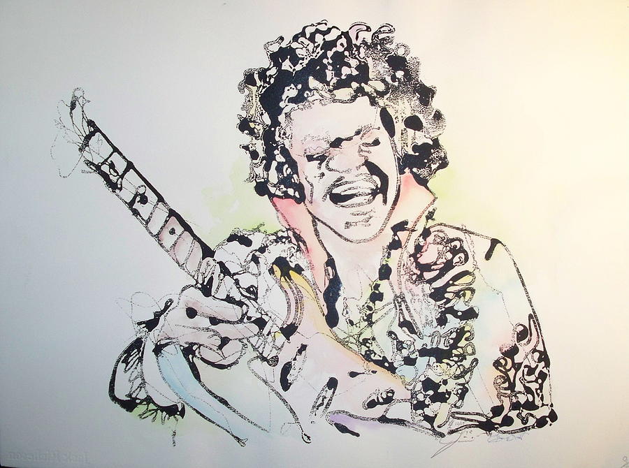 Music Drawing - Jimi in color  by Ernie  Scott-  Dust Rising Studios