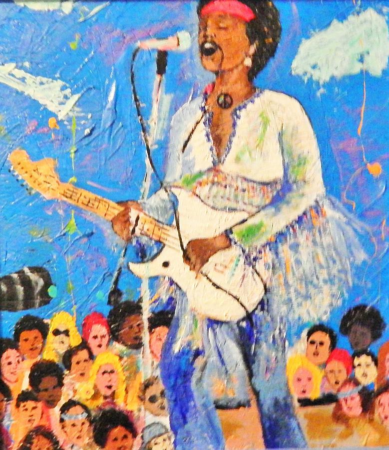 Jimi Star Spangle Banner Woodstock on Wood Painting by Marvin Pike ...