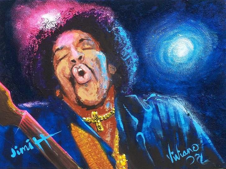 Jimmi Hendrix Painting - Jimmi Hendrix in concert. by Vivian Crowhurst