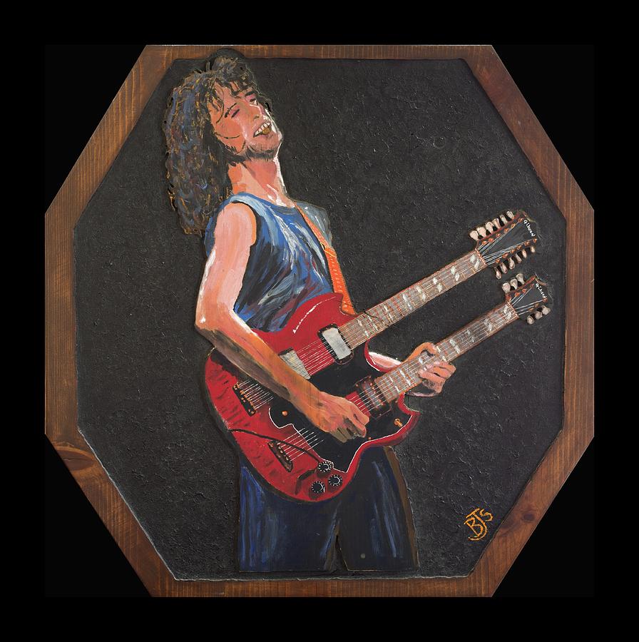 Jimmy Page and his Double Neck Guitar Painting by Bruce Schmalfuss