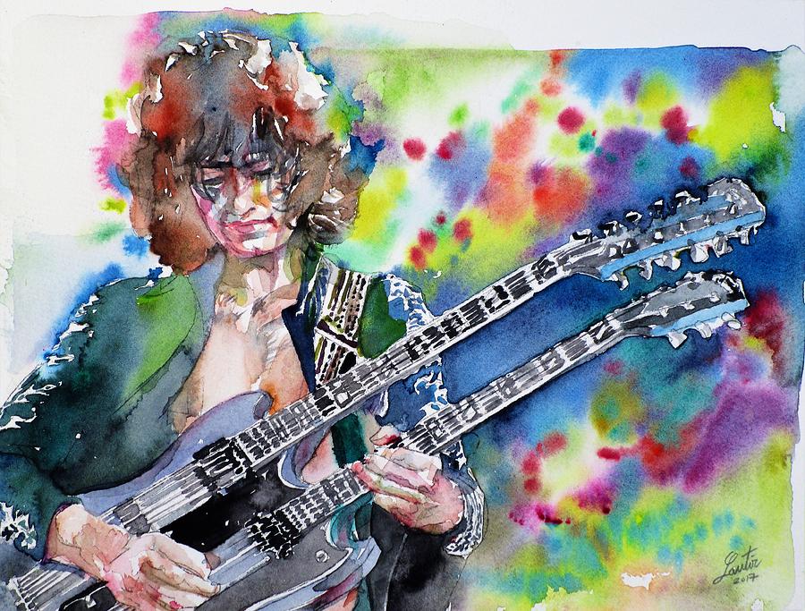 JIMMY PAGE - watercolor portrait Painting by Fabrizio Cassetta - Fine ...