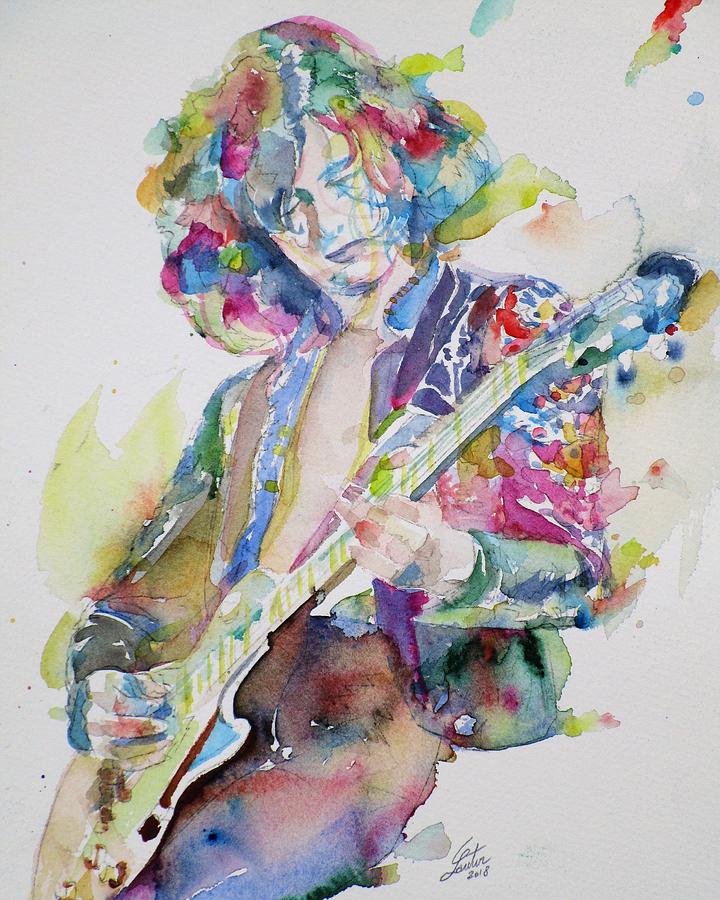 JIMMY PAGE - watercolor portrait.2 Painting by Fabrizio Cassetta