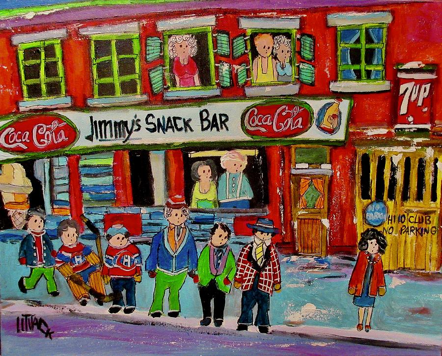 Jimmys Snack Bar Crowd Painting by Michael Litvack