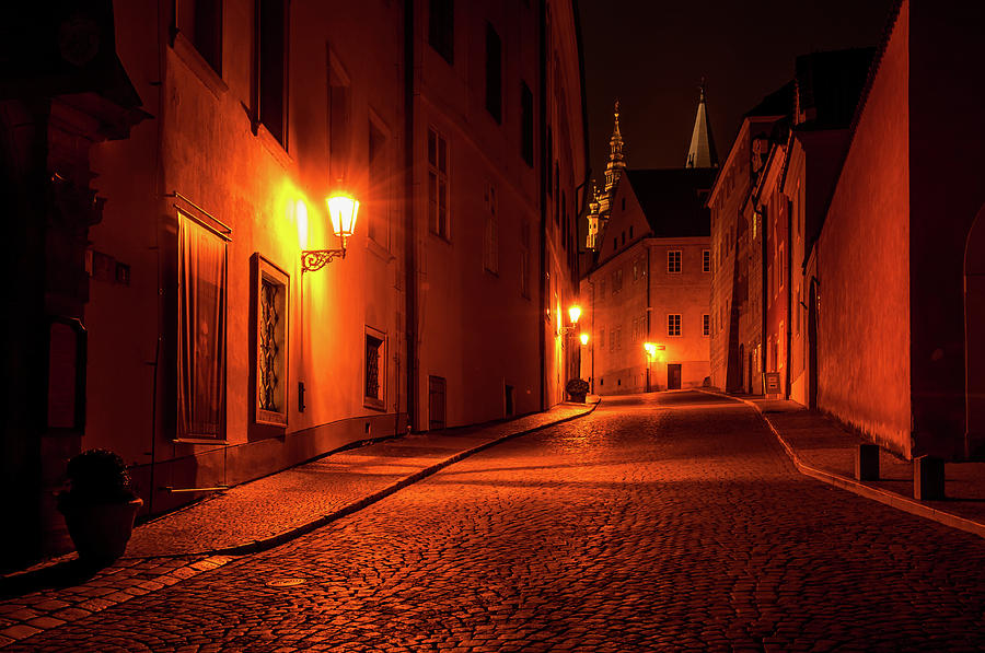 Jirska Street in Night. St, Vitus Cathedral Photograph by Jenny Rainbow