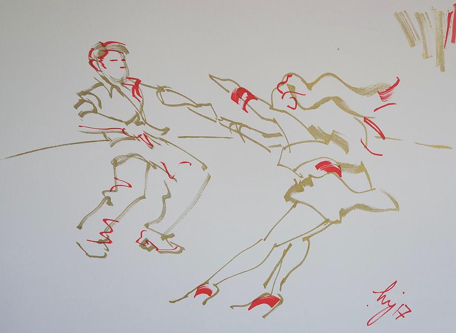Jive dancing couple Drawing by Mike Jory