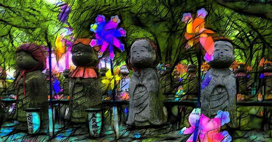 Jizo Statues In Zojoji Temple Digital Art